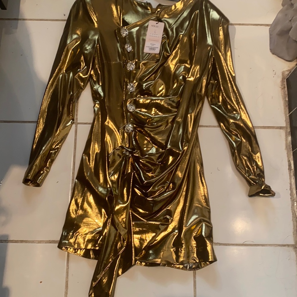 House of CB Gold Metallic Gaby Dress